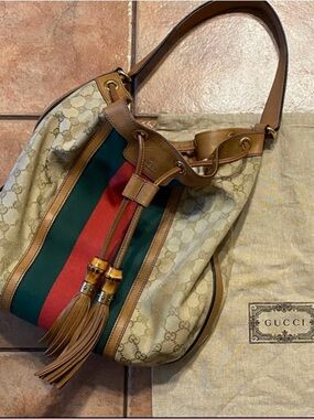 Gucci Rania GG Canvas Leather Hobo Bag GREAT! ♥️ 🇮🇹
